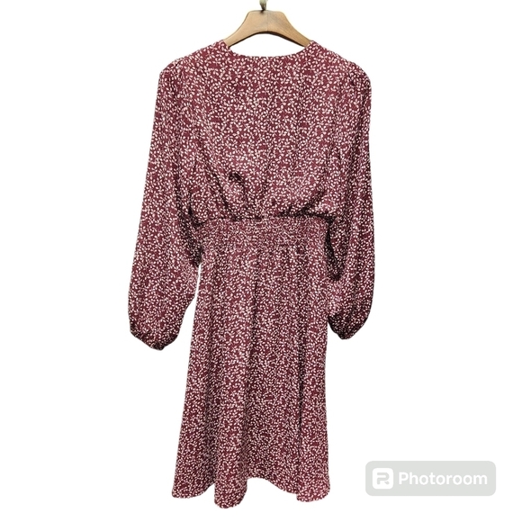 Draper James RSVP Burgundy/White Ditsy Print Smocked Waist Aline Dress Sz. Med - Picture 3 of 9